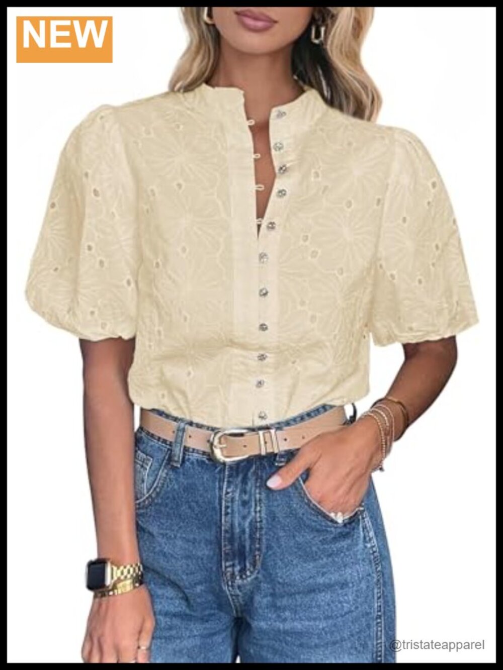 Women's Boho Embroidered Cotton Button Down Blouse Short Sleeve